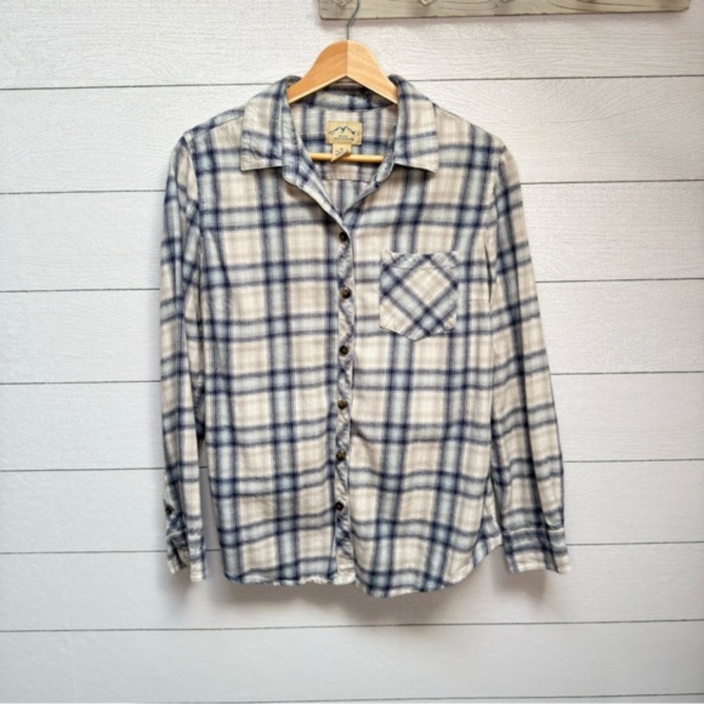 Blue Mountain Plaid Button-Down Flannel Shirt | 100% Cotton | Medium